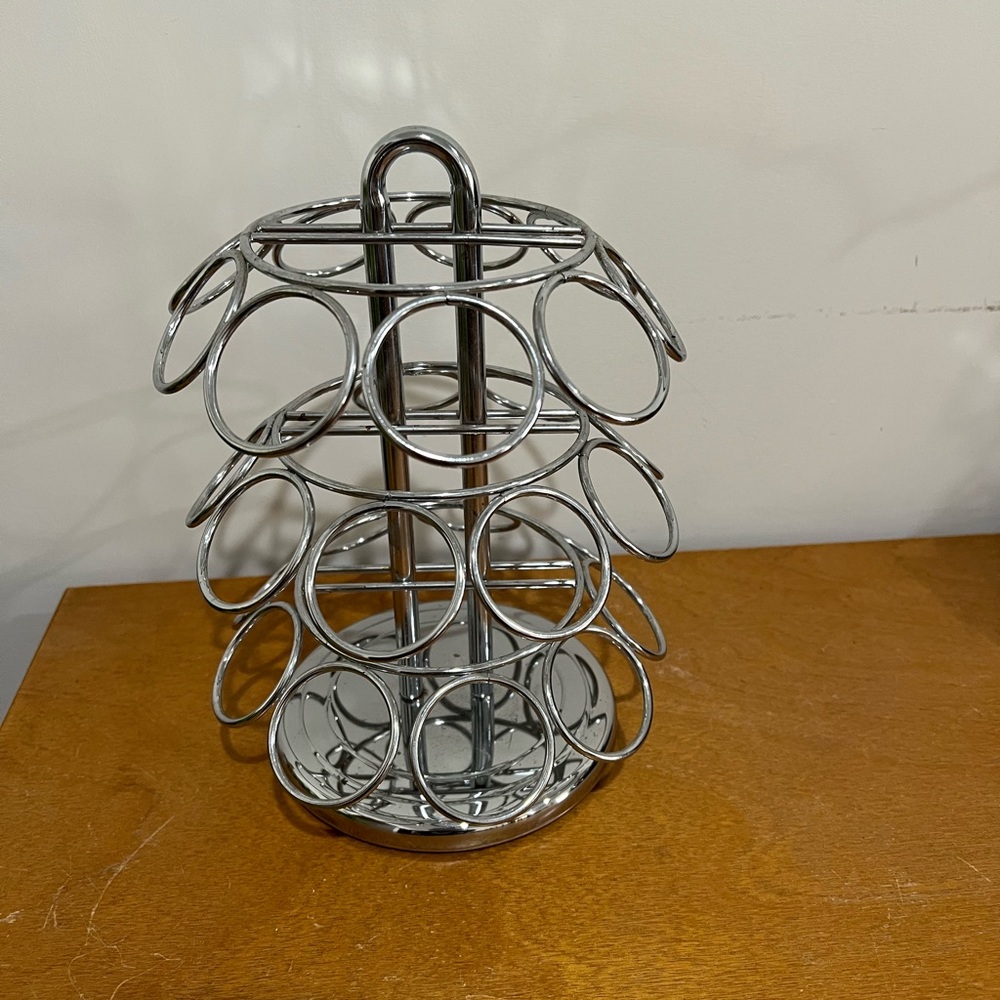 Keurig K Cup 27 Carousel Coffee Pod Holder Silver Chrome Metal Spinning Holder